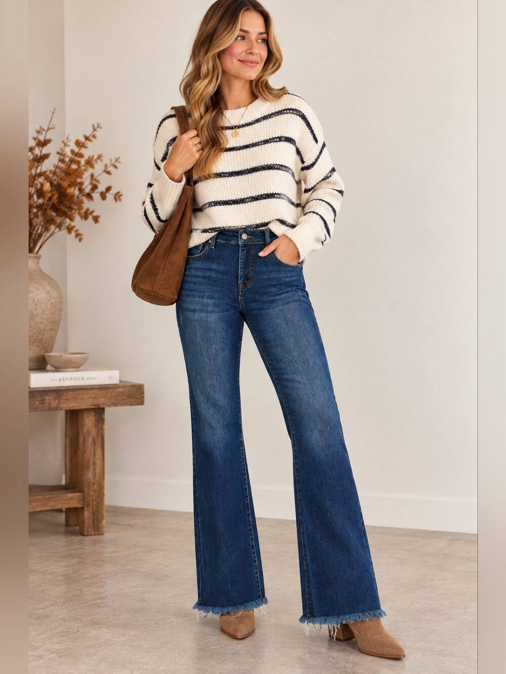 RISEN Tummy Control Flare Jeans Dark Frayed Hem Classic Stretch MR 11/30 NEW